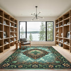 Ornate Sage Green Faux Antique Medallion Rug