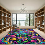 Vibrant Neon Psychedelic Mushroom Garden Rug