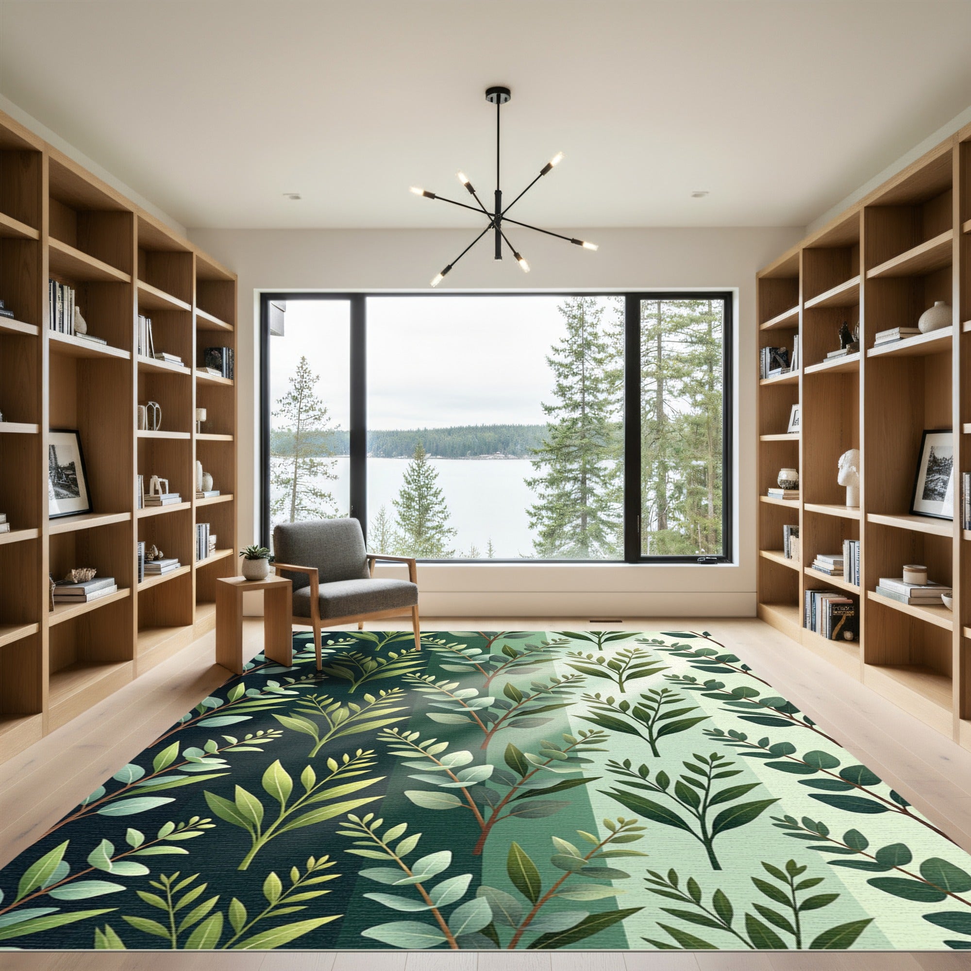 Verdant Foliage Vertical Botanical Stripes Rug