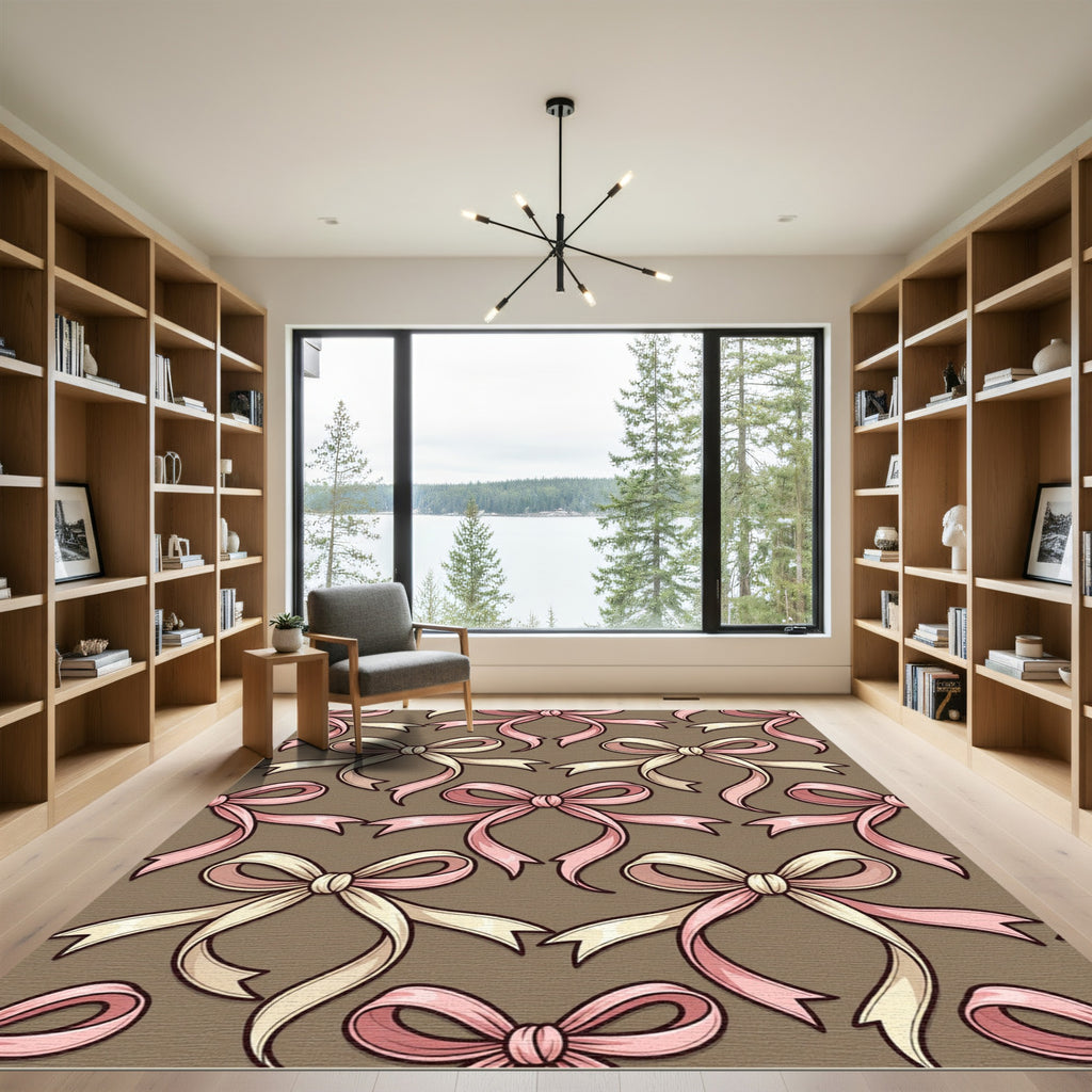 Elegant Pink and Cream Ribbon Bows Rug