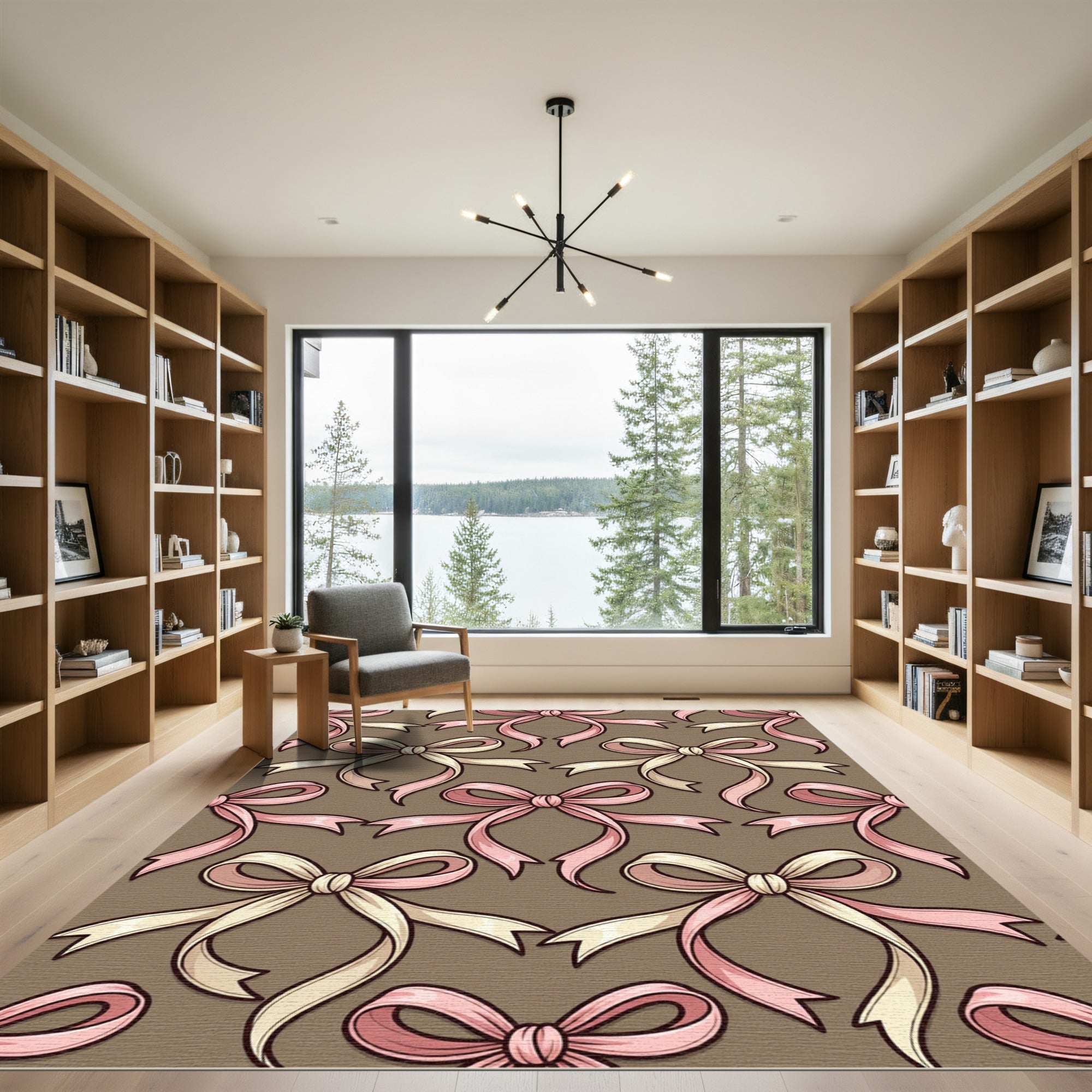 Elegant Pink and Cream Ribbon Bows Rug