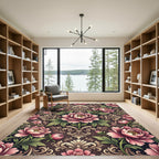 Elegant Pink Peony Damask Scroll Rug