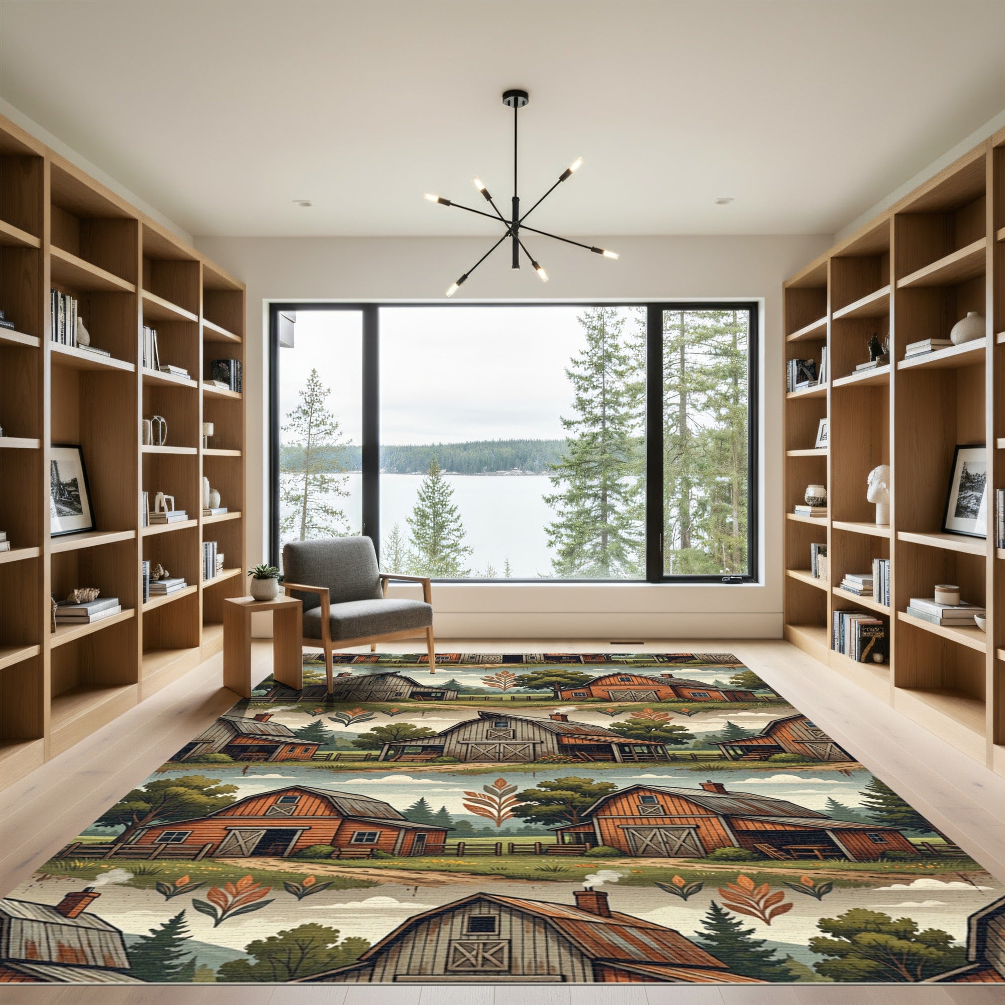 Rustic Autumn Farmhouse Barn Landscape Rug