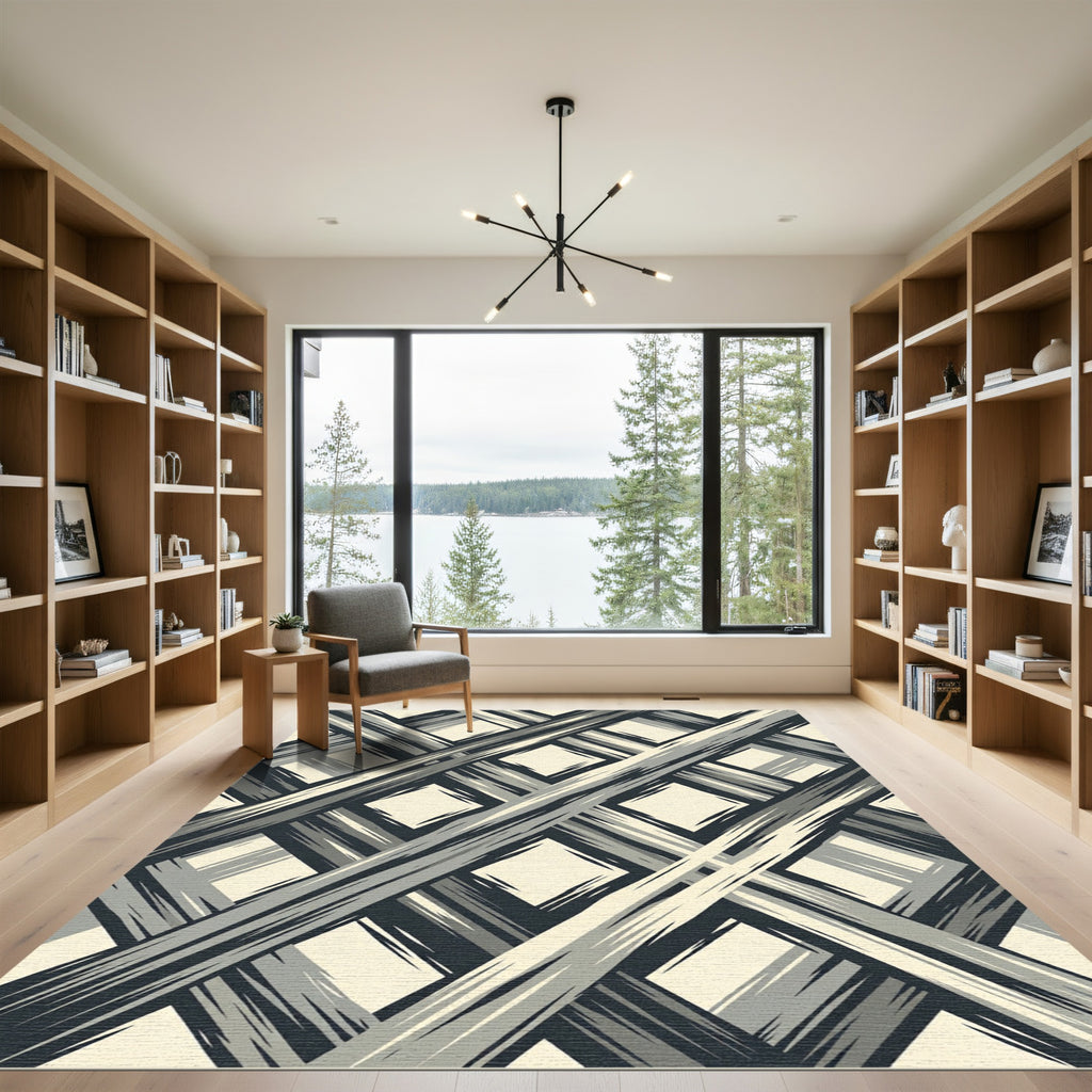 Grayscale Diagonal Brushstroke Diamond Rug