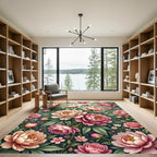 Botanical Peony Bloom Watercolor Garden Rug