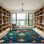 Turquoise Floral Vase with Roses and Irises Rug