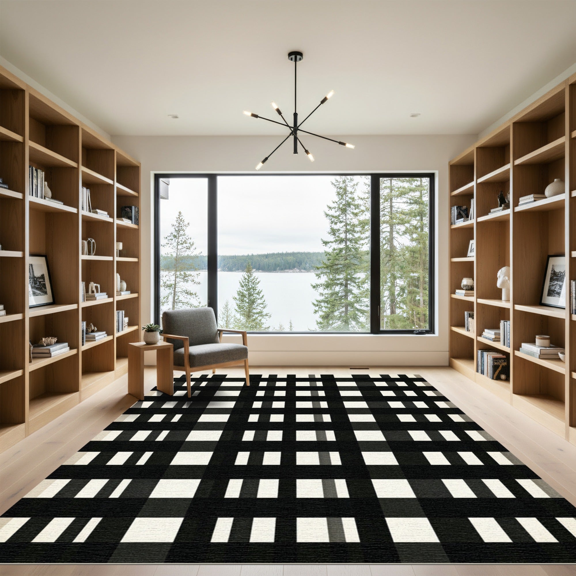 Black White Checkerboard Grid Rug