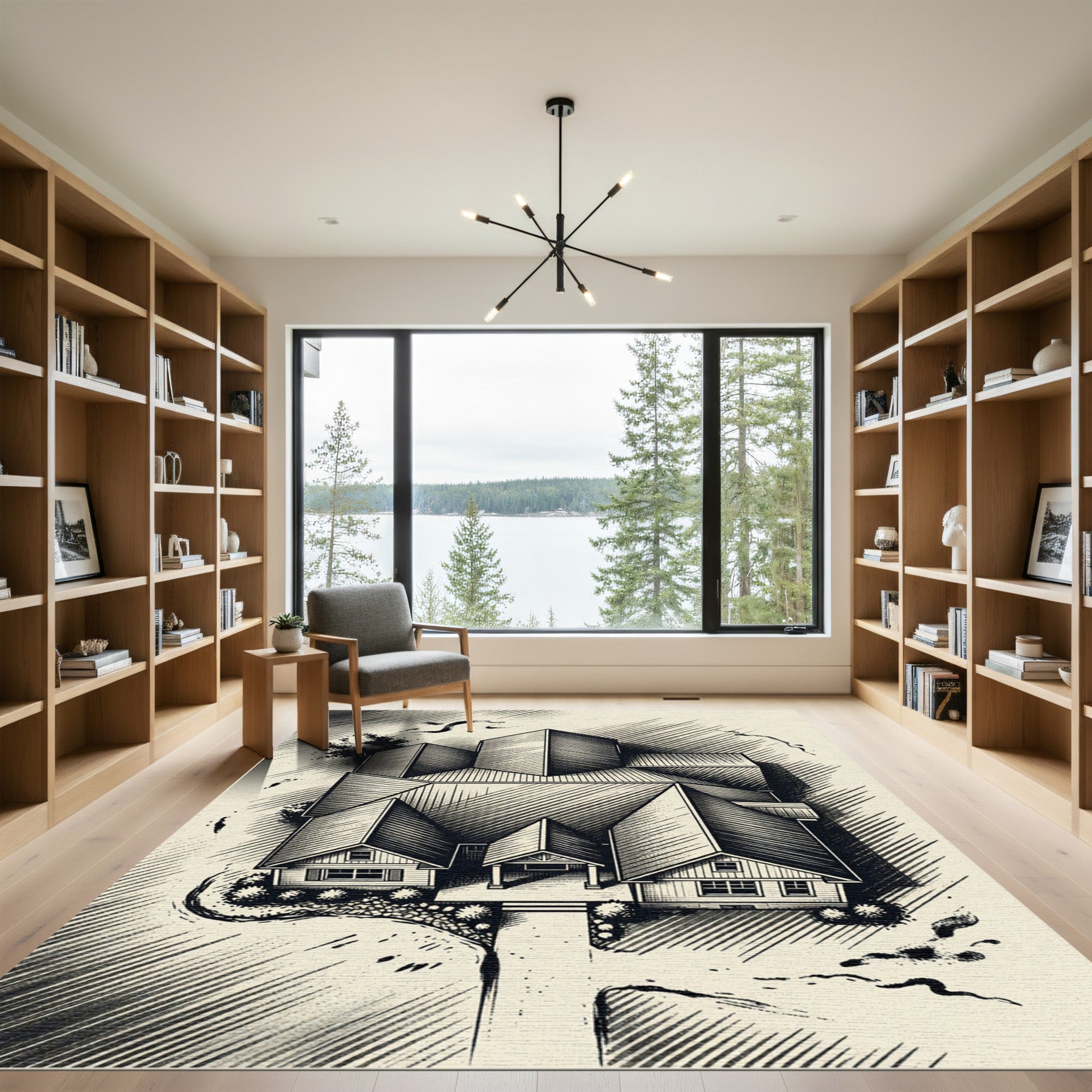 Architectural Sketch Contemporary Home Perspective Rug