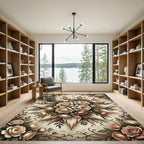 Elegant Cream Floral Bouquet Medallion Rug