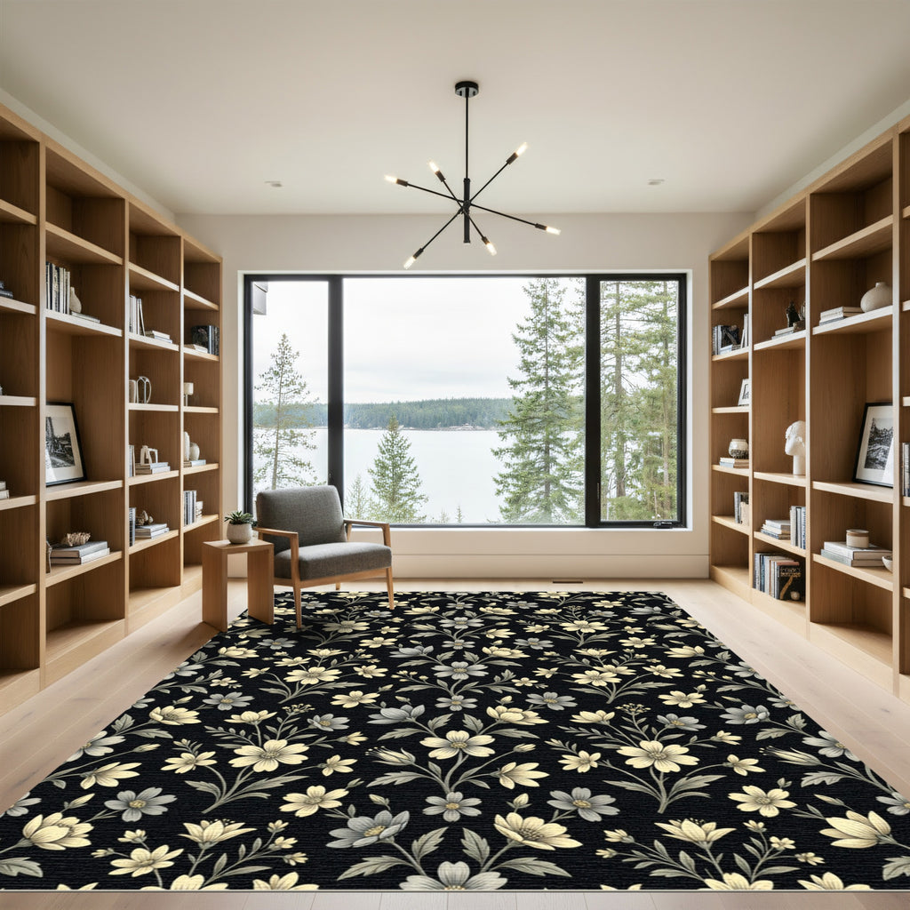 Cream Grey Floral Vine Composition Rug