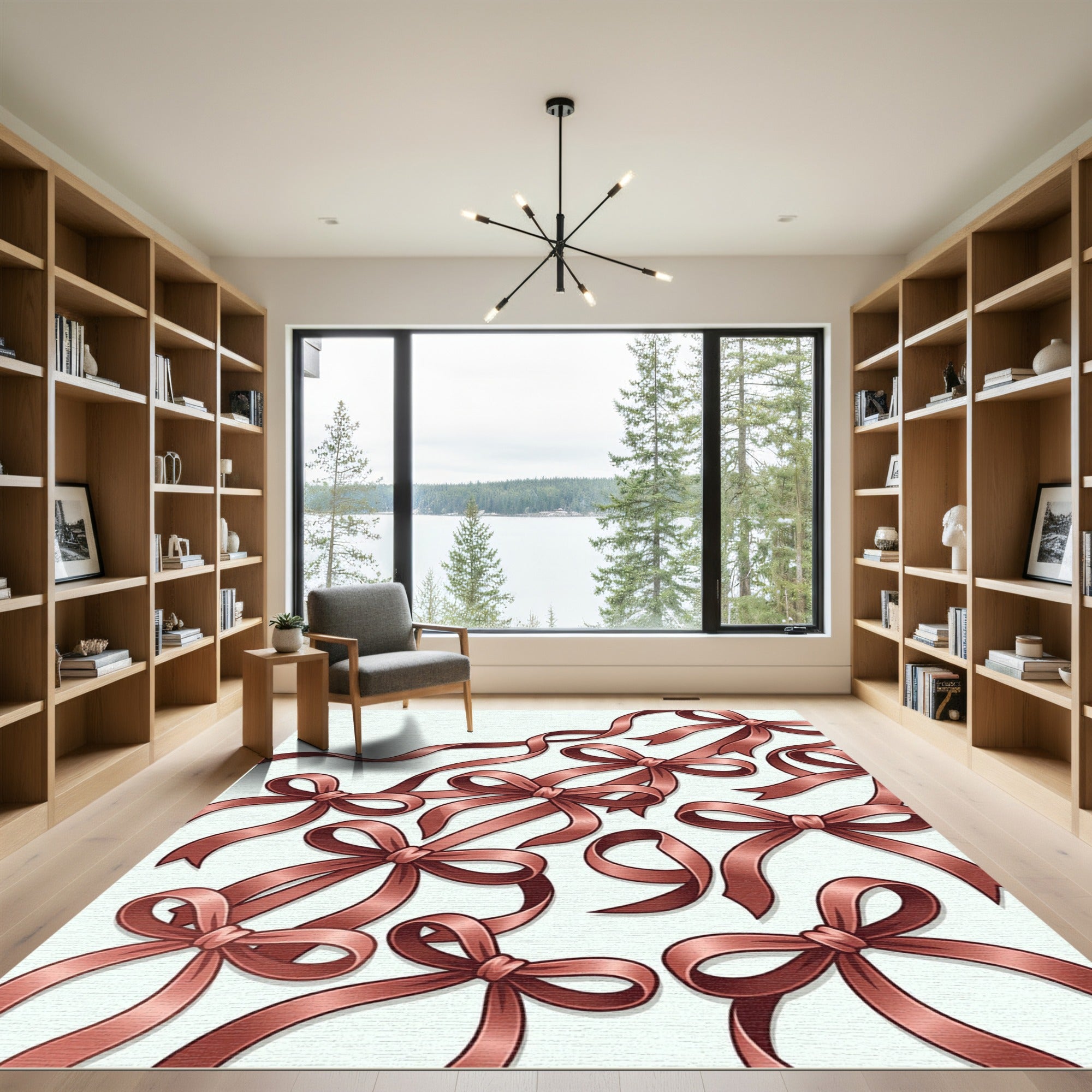 Elegant Rose Gold Ribbon Bows Rug