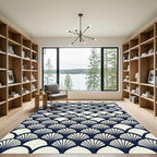 Art Deco Navy Blue Fan Shell Rug