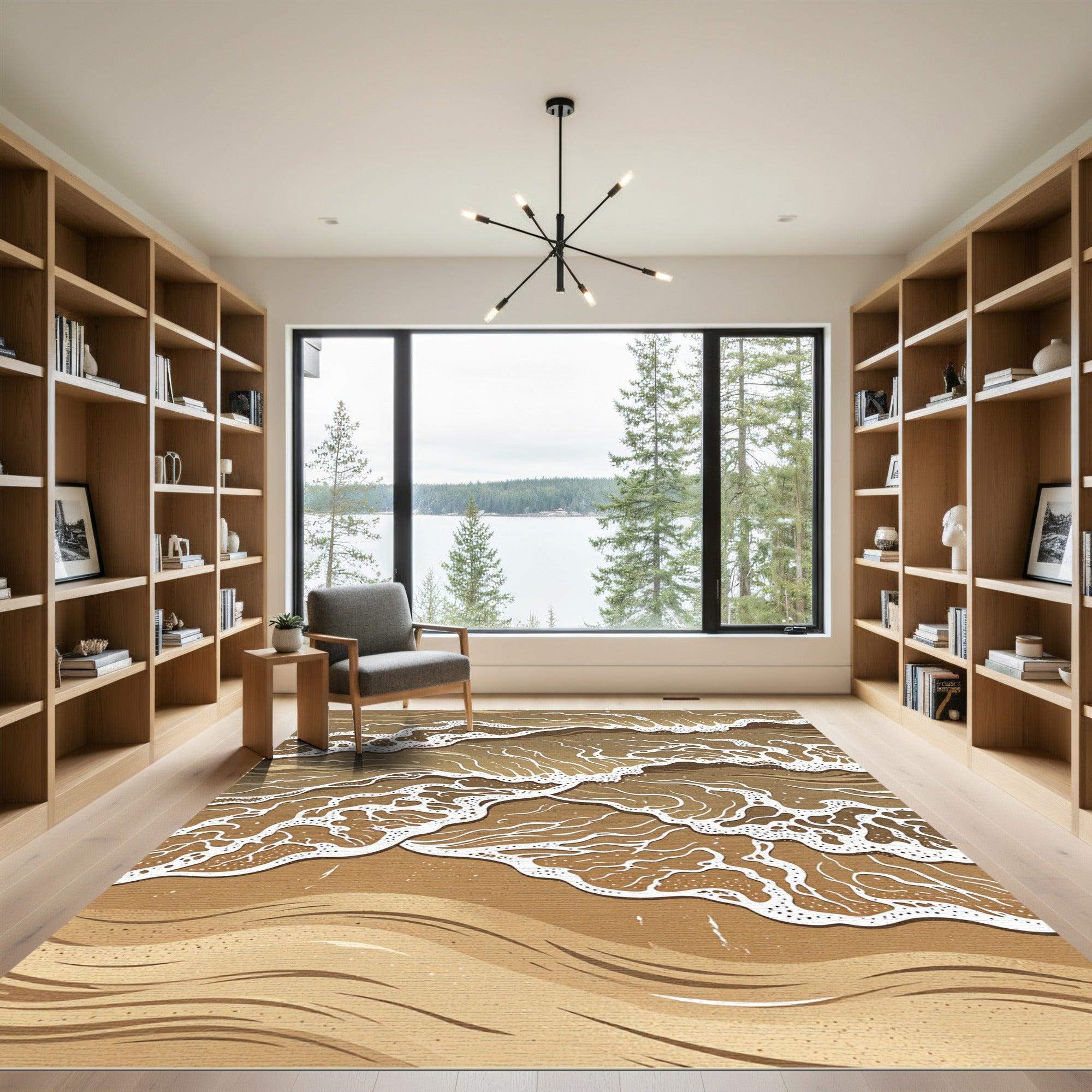 Earthy Golden Toned Ocean Waves Rug