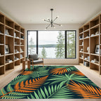 Lush Tropical Foliage with Orange Accents Rug