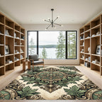 Ornate Sage Green Acanthus Medallion Rug
