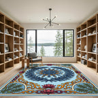 Blue Floral Medallion with Golden Filigree Rug