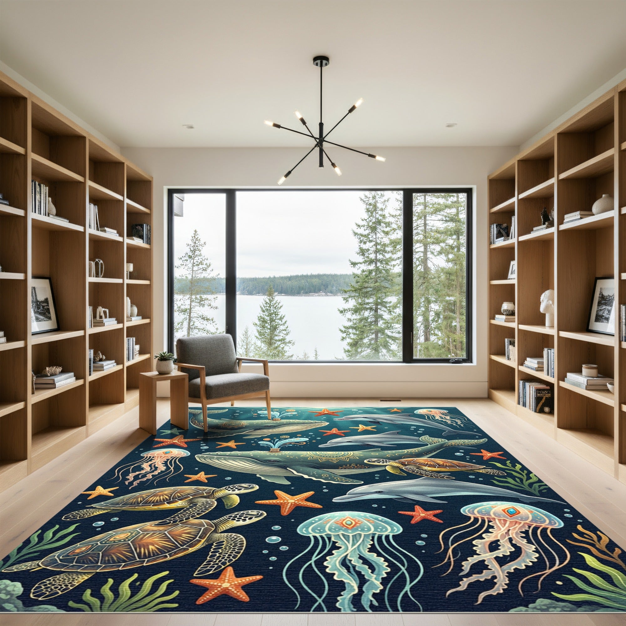 Whimsical Deep Sea Creatures Illustration Rug