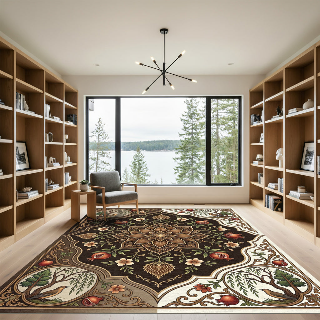 Dark Chocolate Floral Pomegranate Medallion Rug