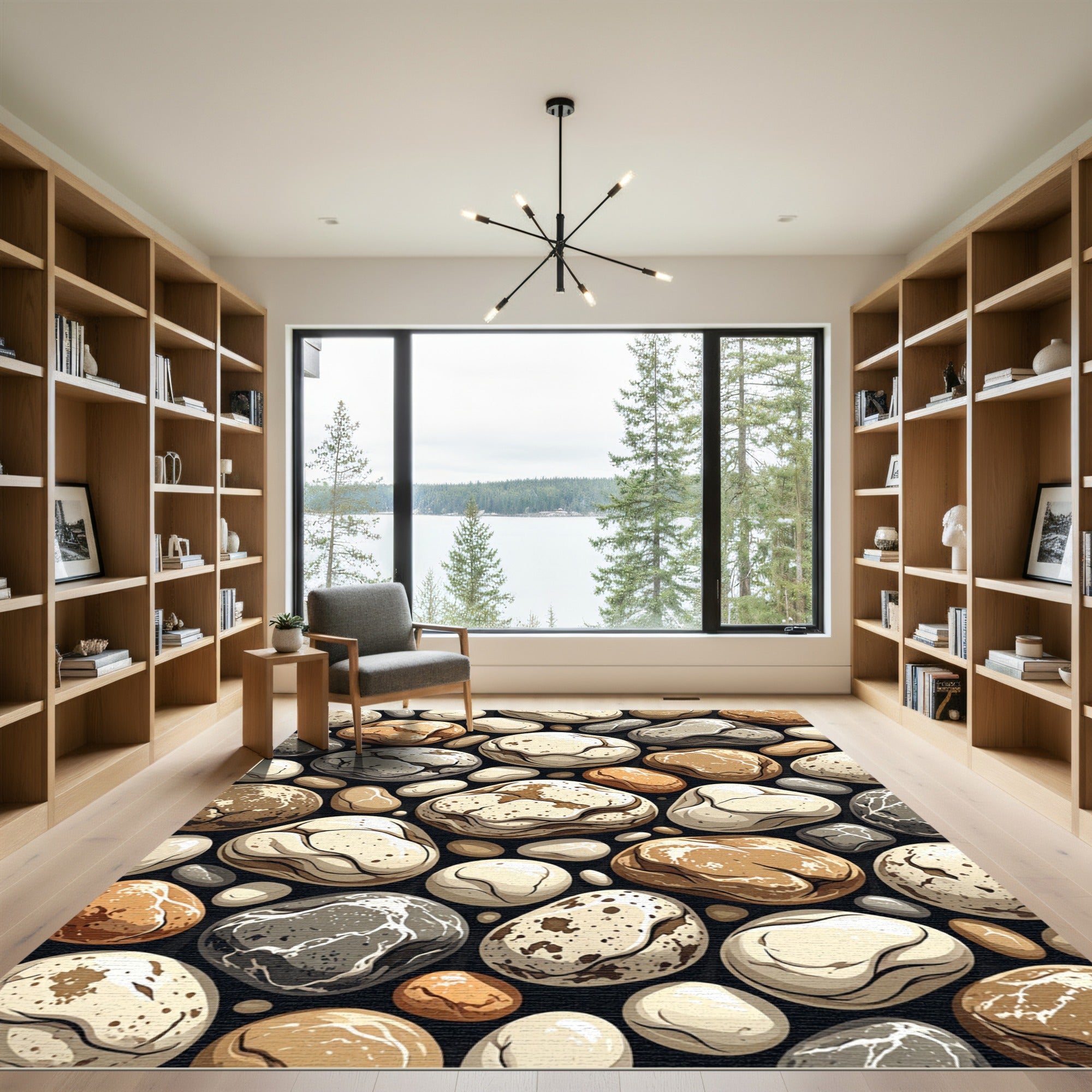 Neutral Earthy Tones River Stone Assembly Rug