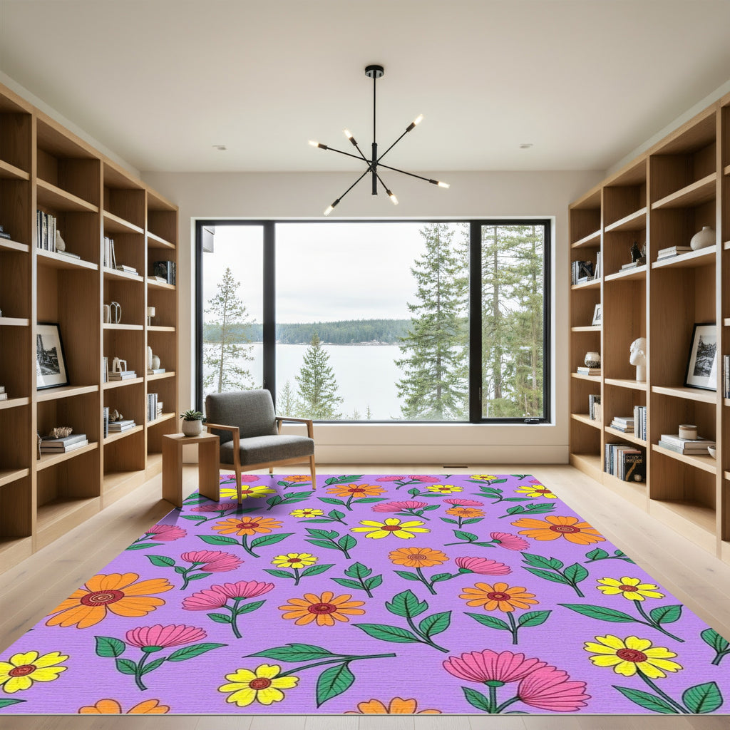 Purple Wildflower Meadow Floral Rug