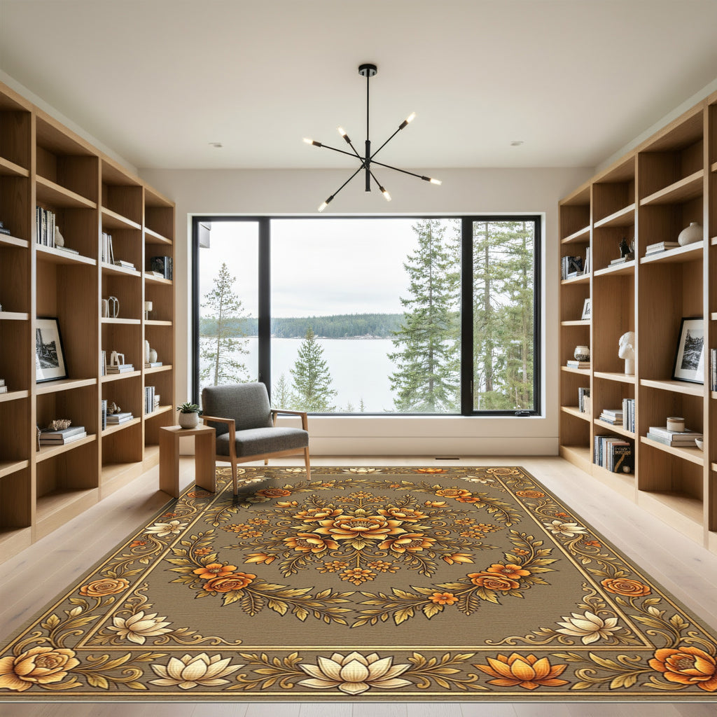 Golden Floral Medallion Harvest Ochre Rug