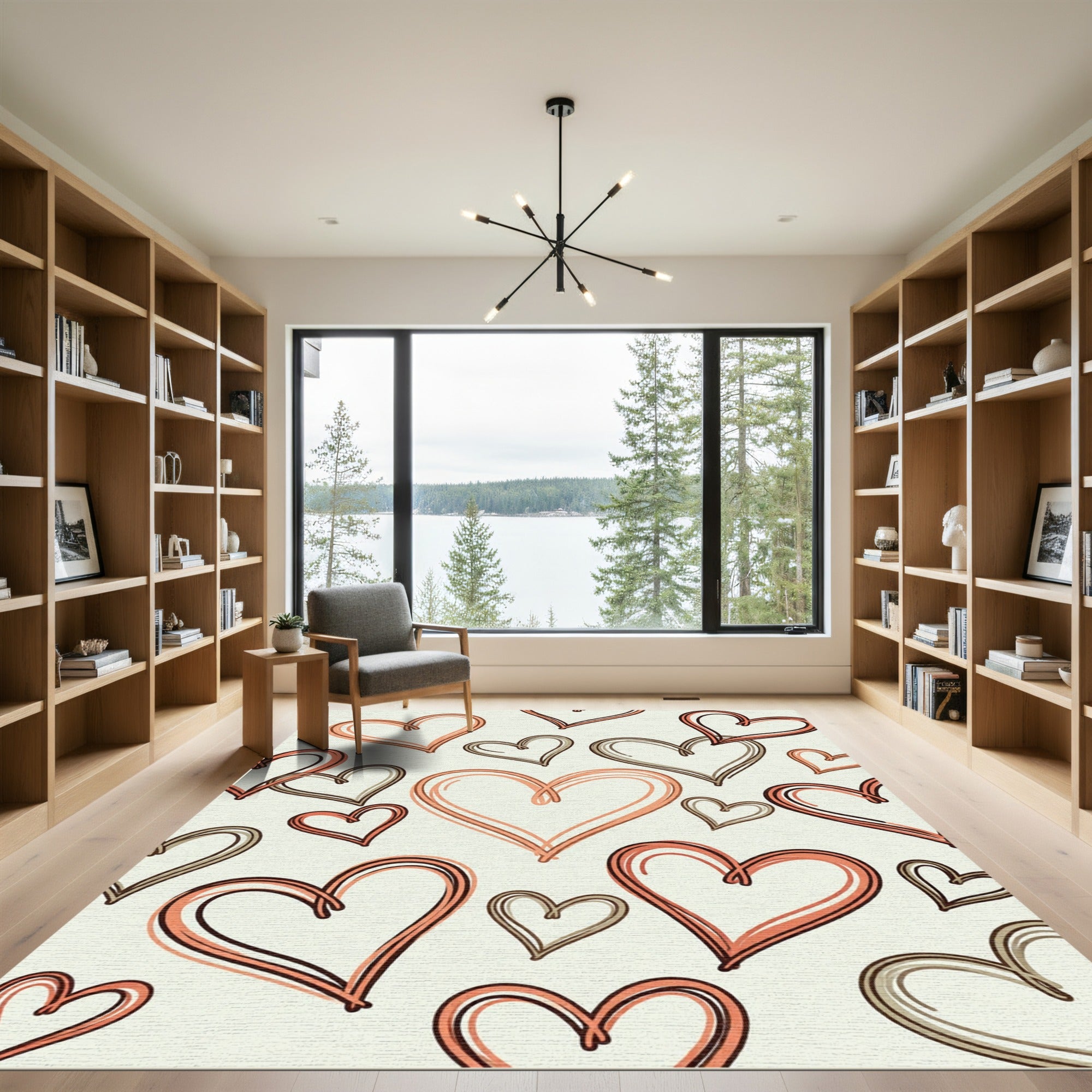 Terracotta Brown Hearts Collage Rug