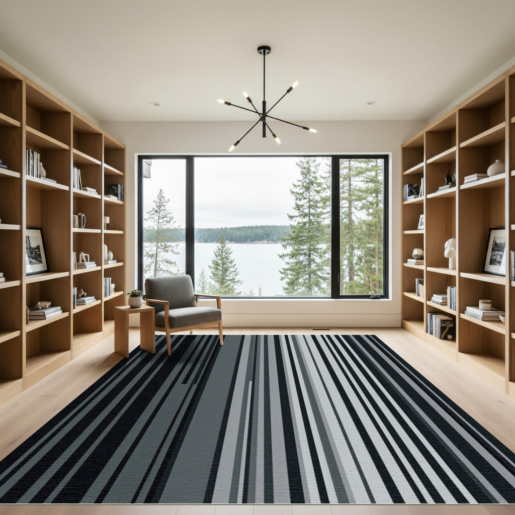 Modern Monochrome Vertical Linear Stripe Rug