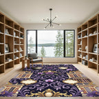 Ornate Gold Lavender Chateau Floral Scroll Rug