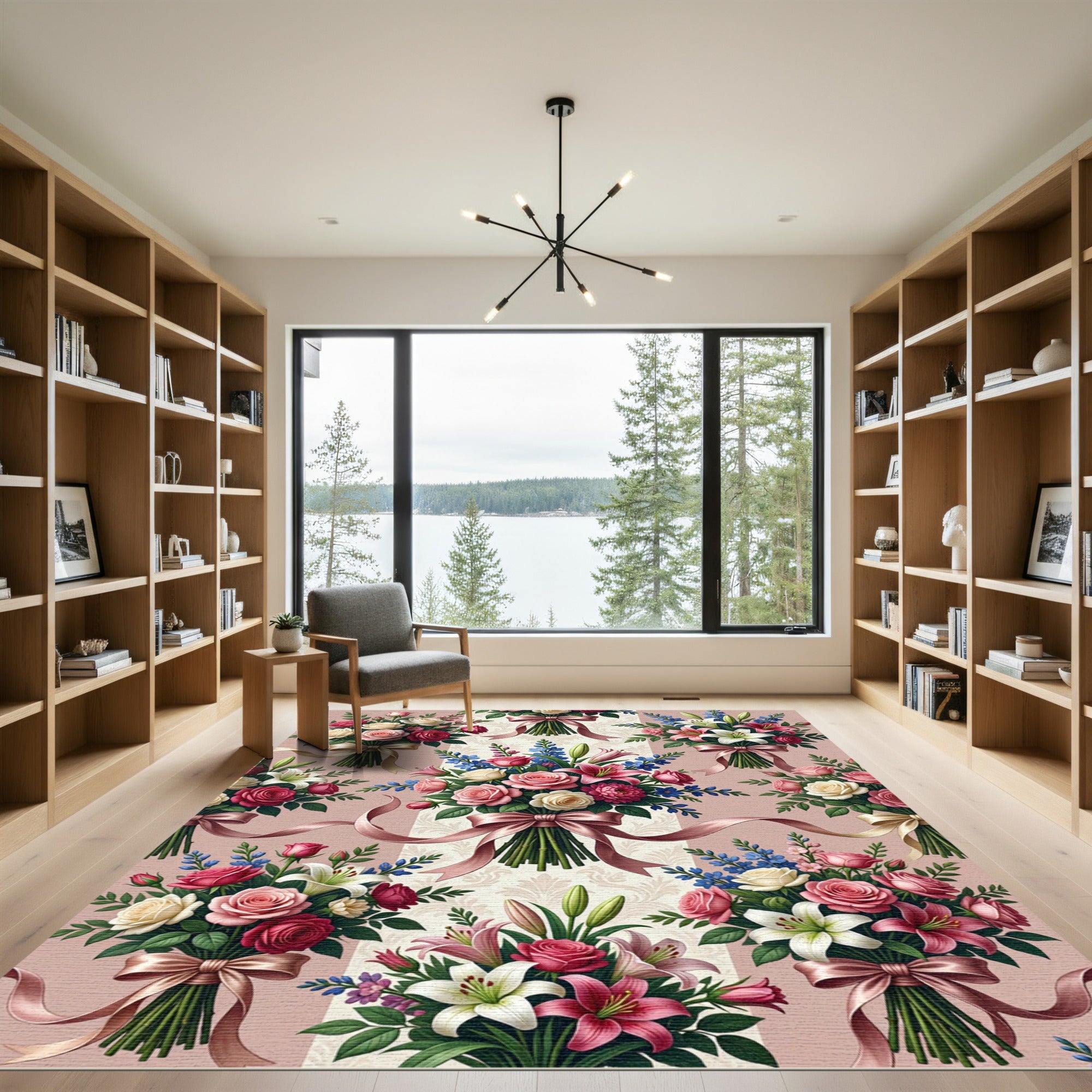 Elegant Rose Lily Bouquet Composition Rug