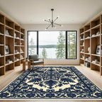 Dark Blue Floral Medallion Lattice Rug