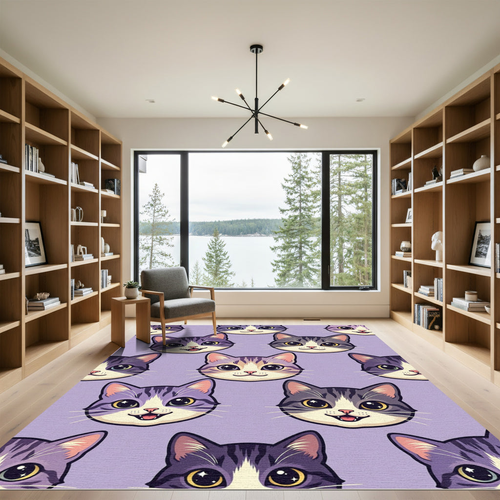 Cute Purple Cat Face Illustration Rug