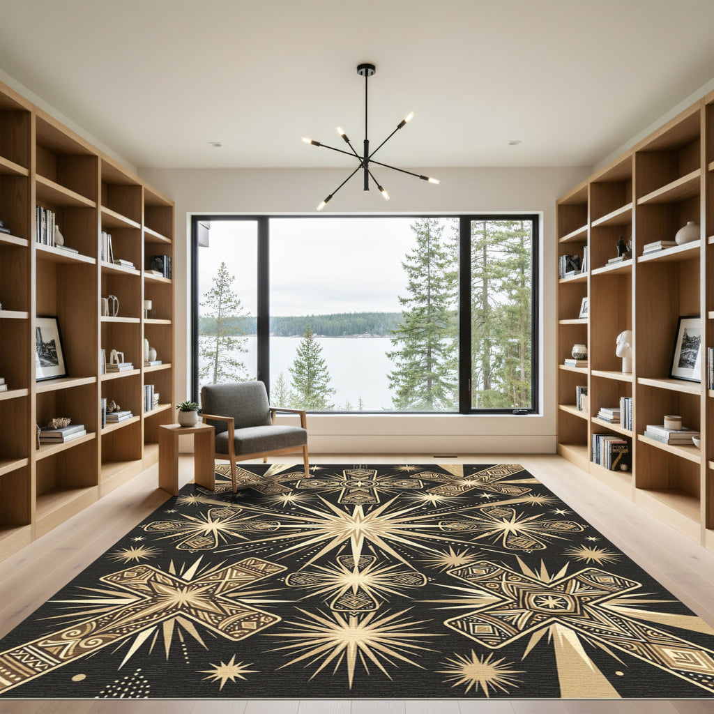 Golden Cross Starburst Mandala Rug