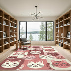 Cute Pink Cat Faces Grid Rug