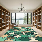 Abstract Green Jigsaw Puzzle Tile Rug
