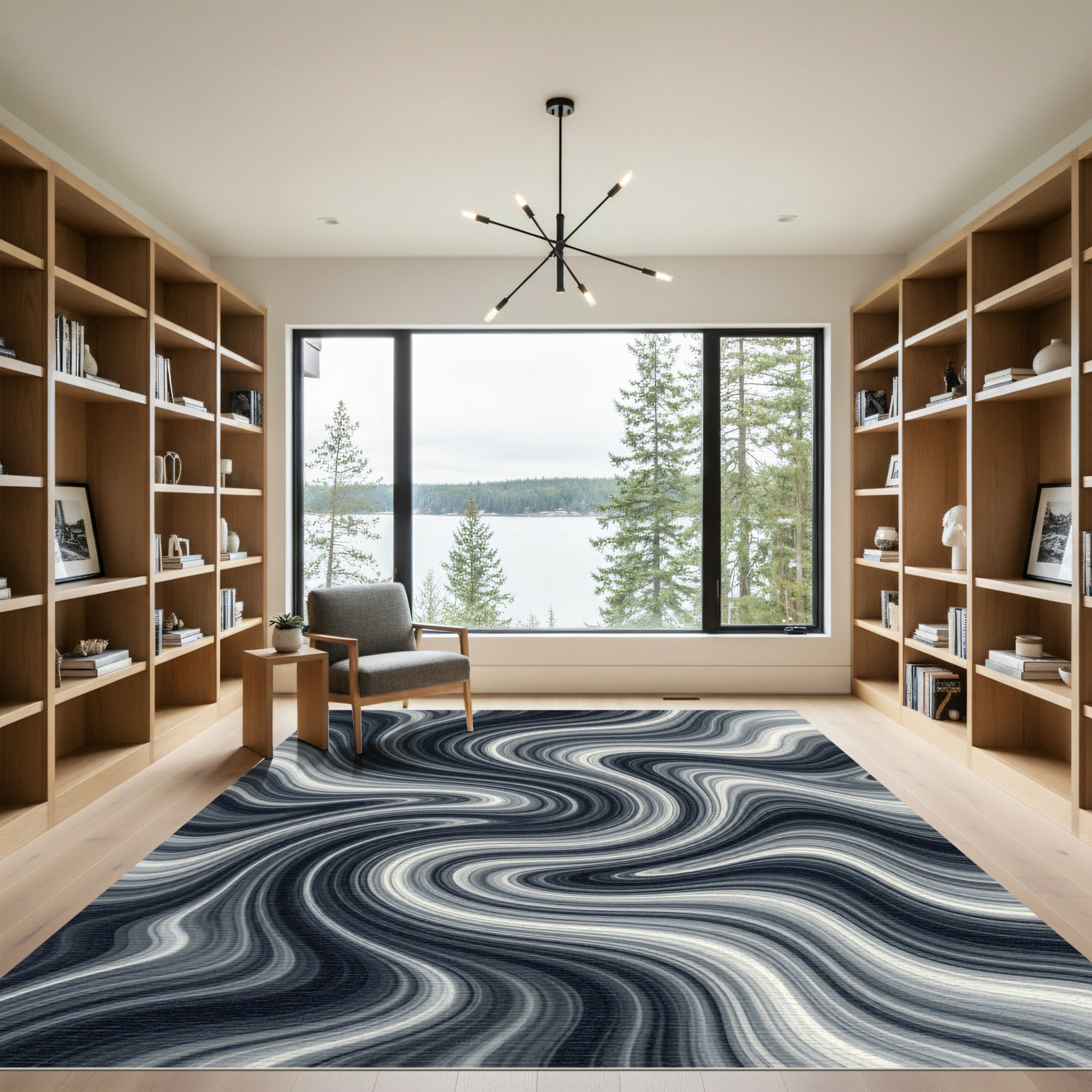Monochromatic Swirl Abstract Waves Rug