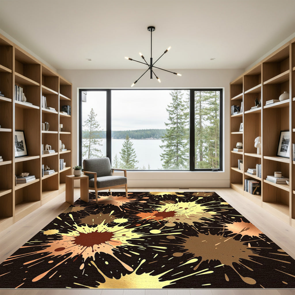Metallic Bronze and Gold Ink Splash Rug