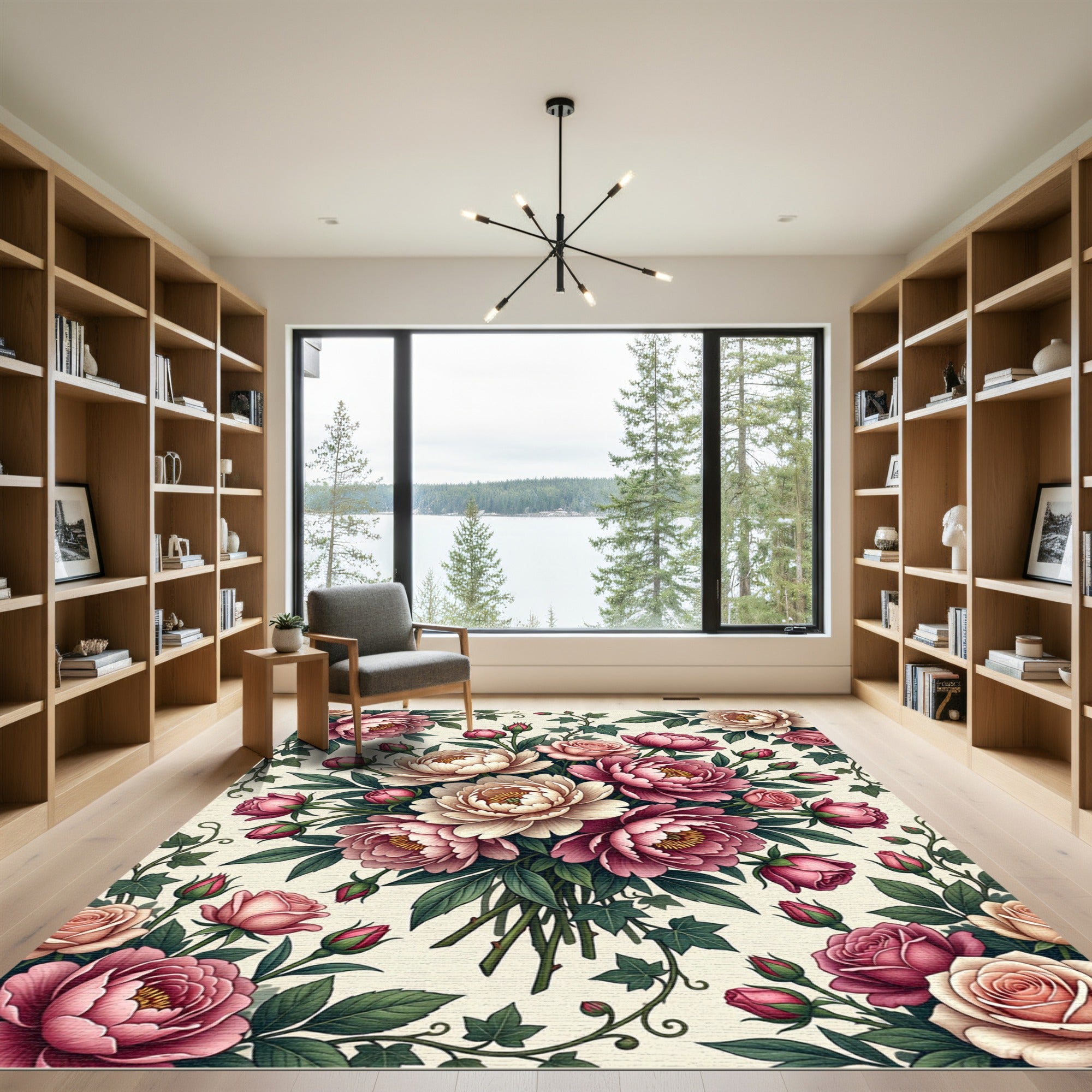 Romantic Pink Peony Floral Garden Rug