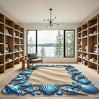 Coastal Blue Seashell Starfish Frame Rug