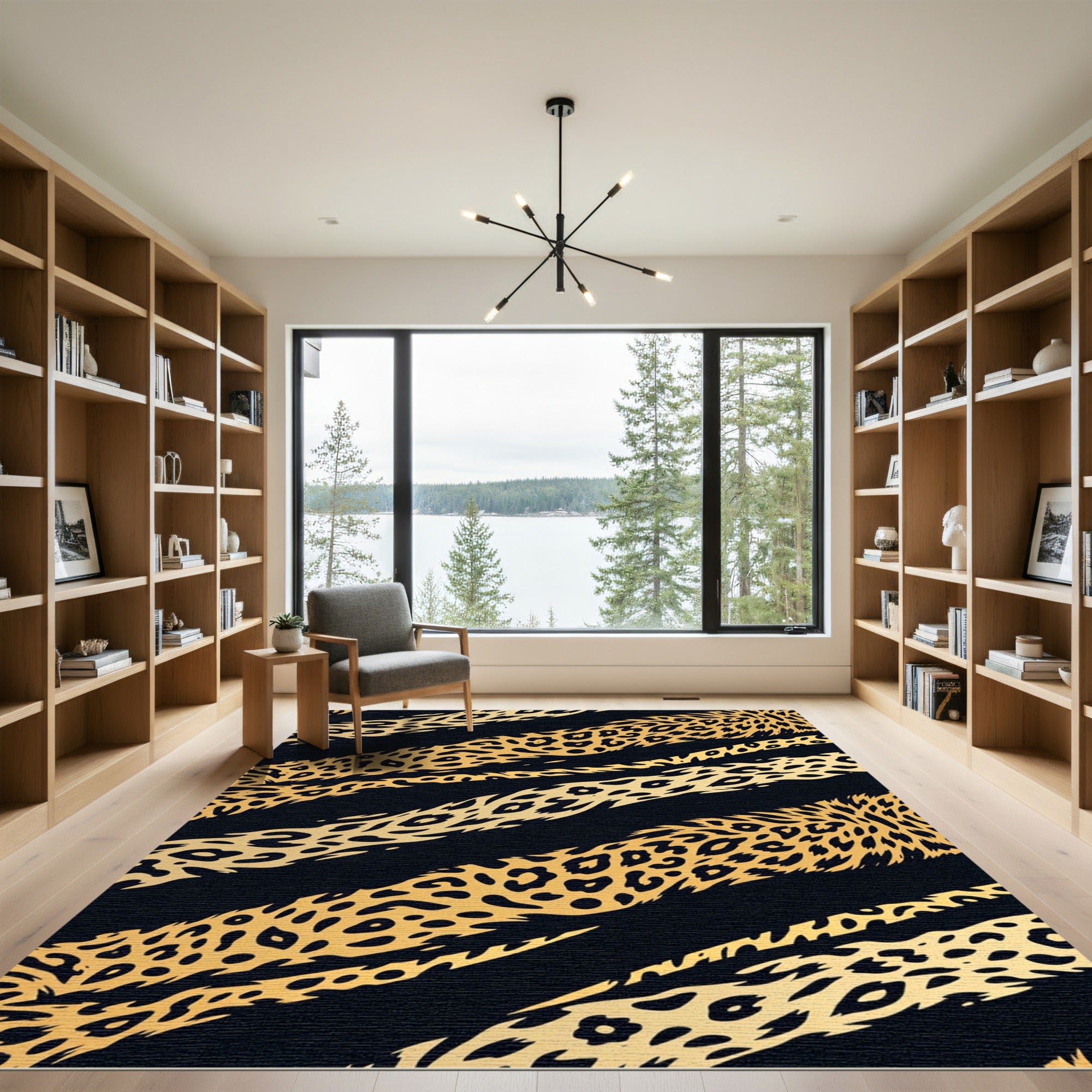 Bold Gold and Black Leopard Stripe Rug