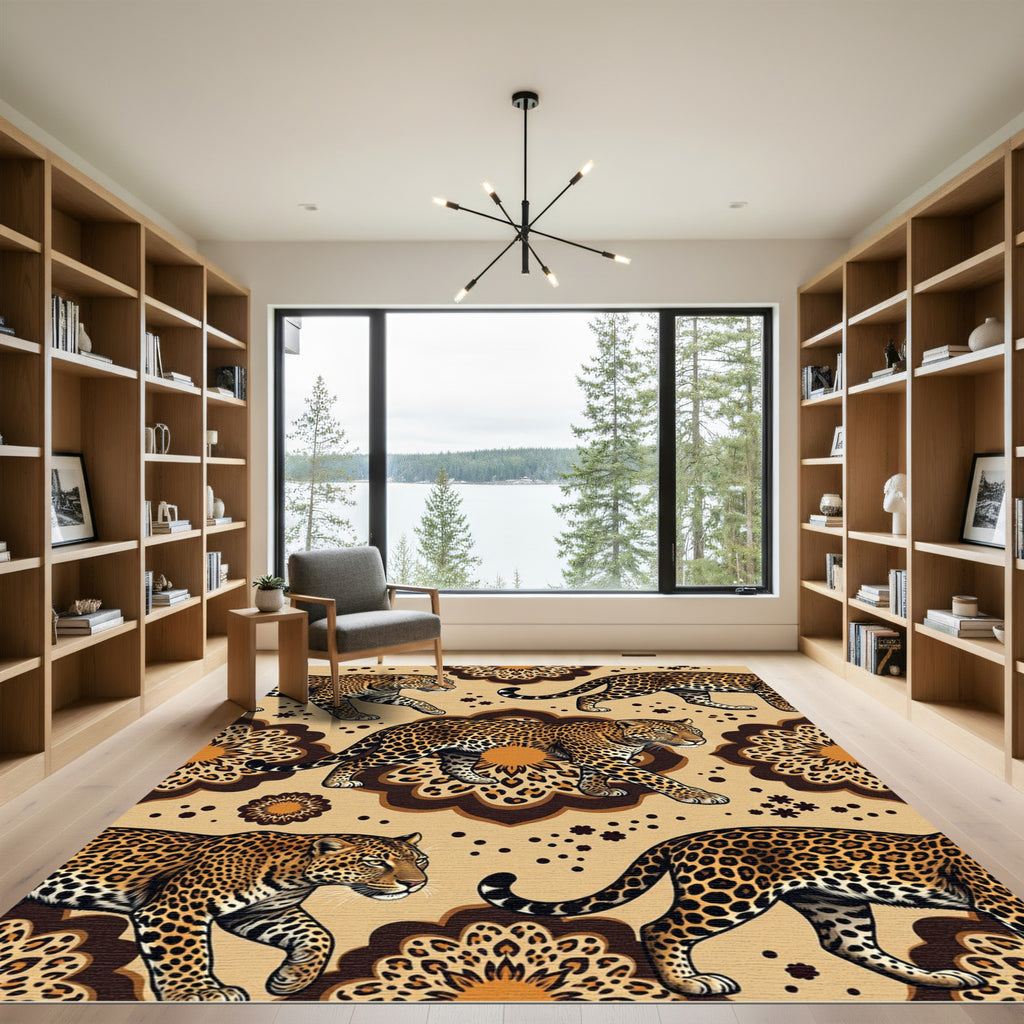 Golden Leopard Safari Mandala Medallion Rug