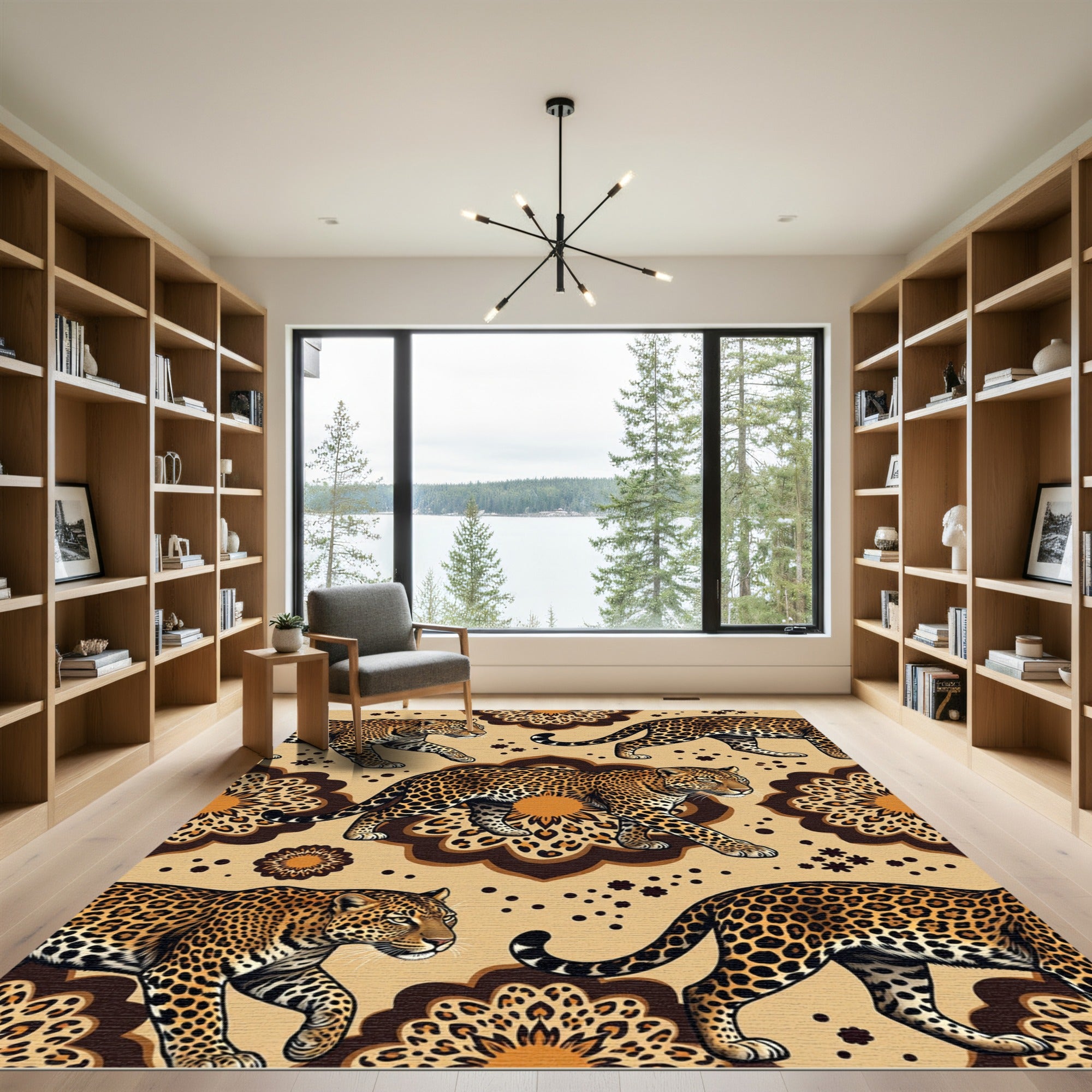 Golden Leopard Safari Mandala Medallion Rug