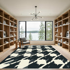Modern Black and Cream Houndstooth Geometric Rug