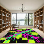 Neon Checkered Splatter Abstract Art Rug