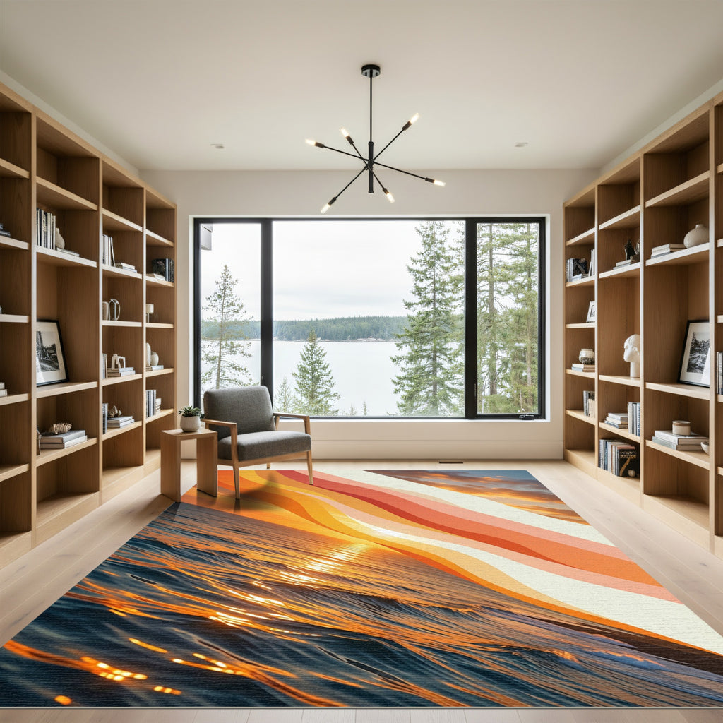 Golden Sunset Ocean Wave Abstract Rug