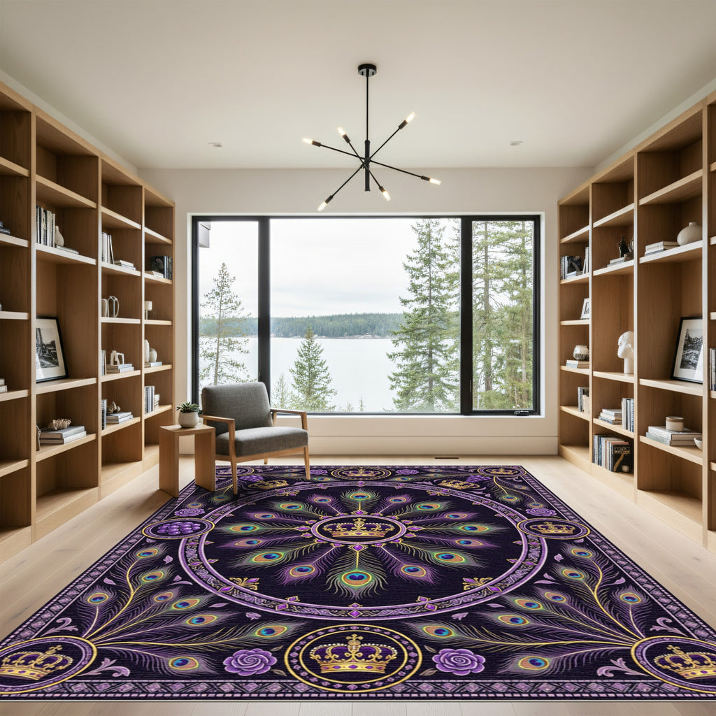 Majestic Purple Peacock Crown Radiance Rug