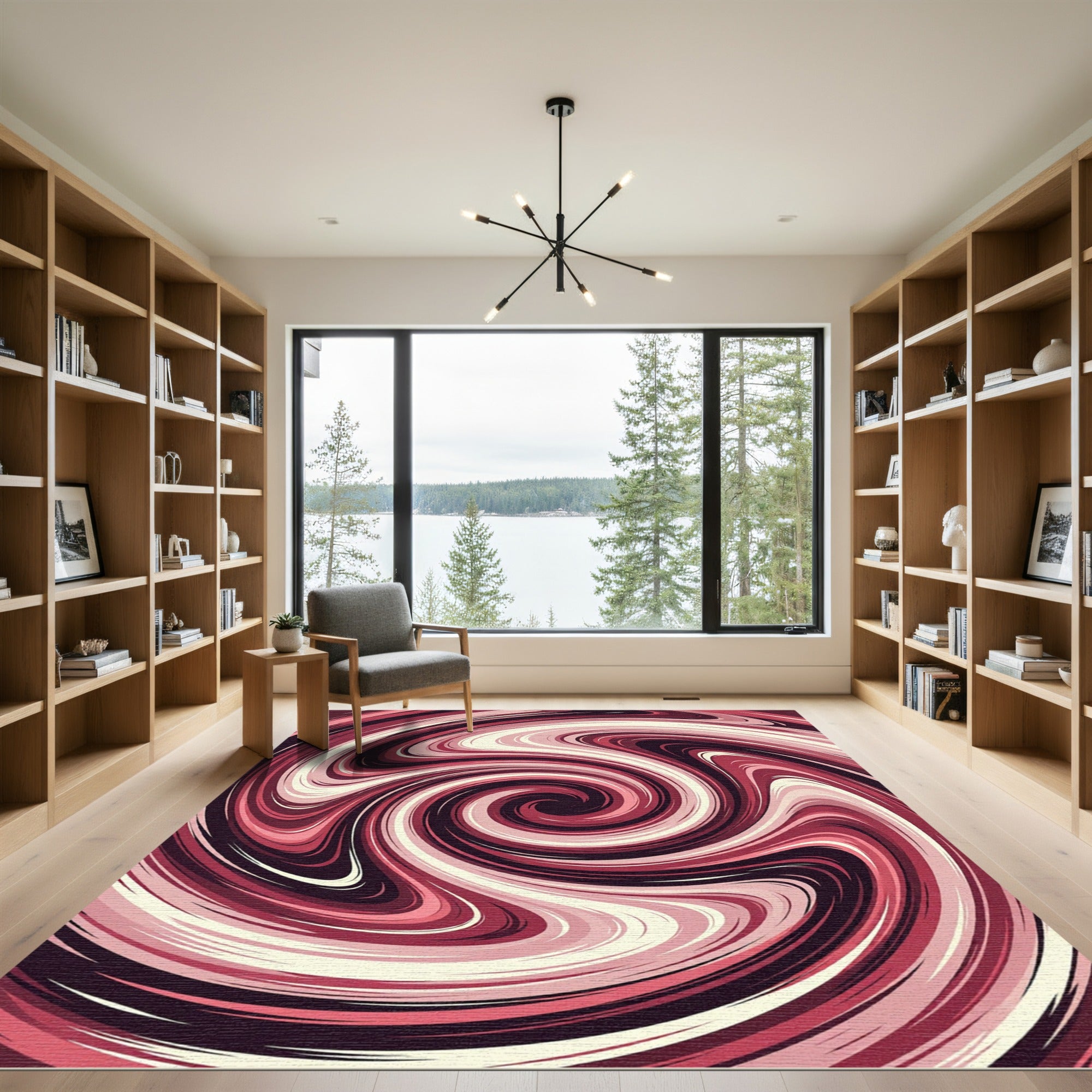 Burgundy and Cream Swirling Vortex Rug