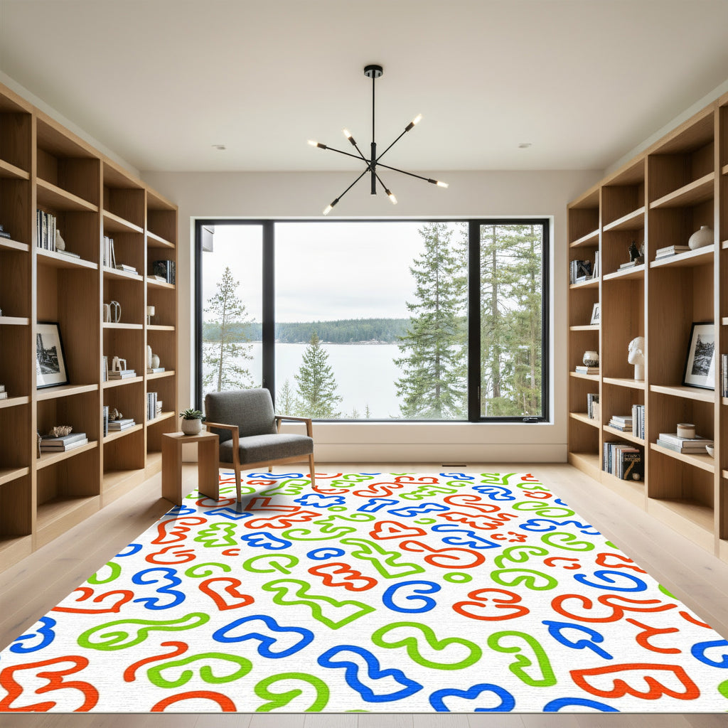 Bright Red Blue Green Abstract Shapes Rug