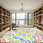 Bright Red Blue Green Abstract Shapes Rug