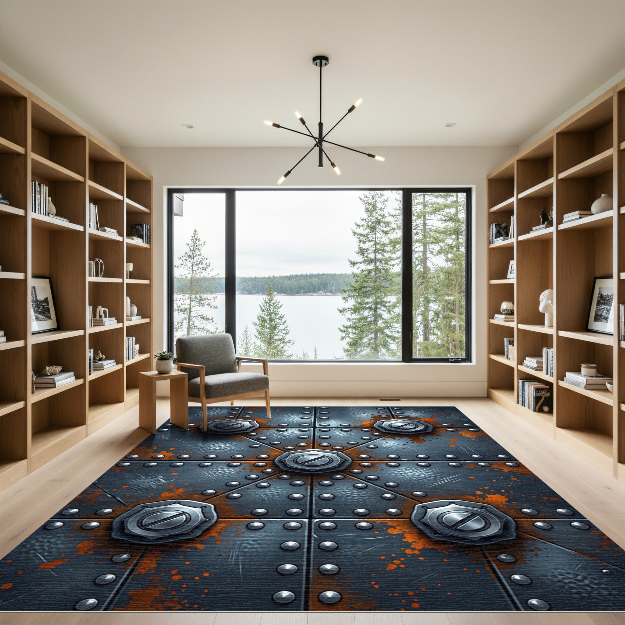 Industrial Rusty Metal Riveted Bolt Floor Rug