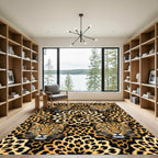 Golden Leopard Face and Rosette Medallion Rug